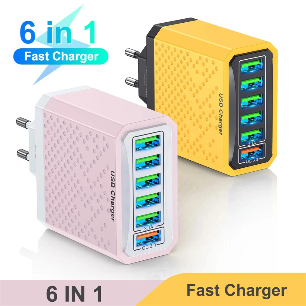 Caricabatterie Usb A 6 Porte Au/Us/Eu/Kr/Uk Adattatore Per Spina Telefono Ricarica Rapida Smart Phone Per Iphone Samsung Xiaomi Tablet Caricatore Usb