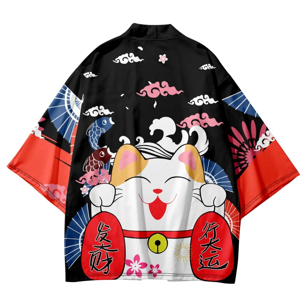 

Japanese Cartoon Lucky Cat Cardigan Kimono Women Men Haori Cosplay Tops Shirts Fashion Casual Beach Yukata Plus Size 6XL