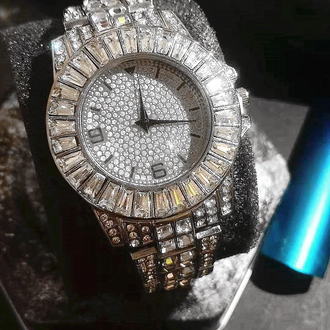 2PCS Iced Out Watch for Women Men Diamond Chain Simple Watch Bracelets for Men Jewelry Fashion Watch Set Gift Relojes Para Mujer