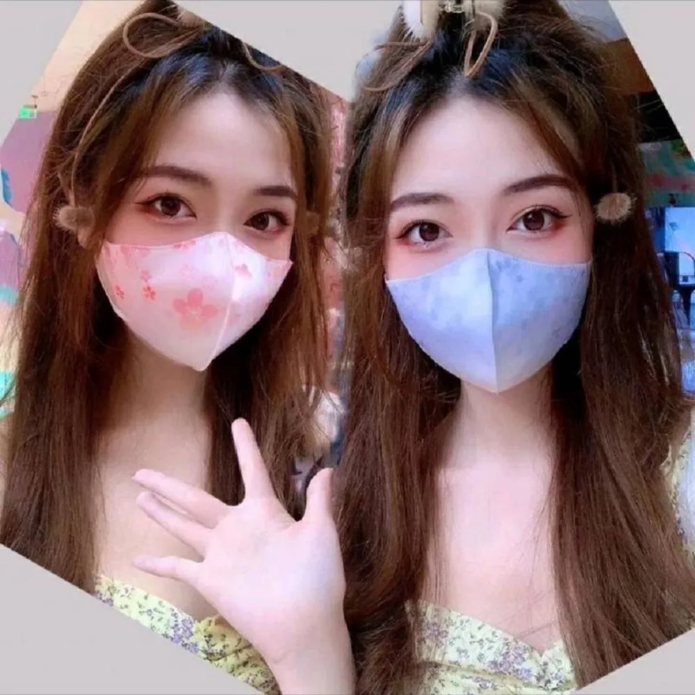 10pcs Adult Gradient Print Color Face Mask Women Female Protective Disposable Face Cover 3layer Anti-dust Mask 3D Design