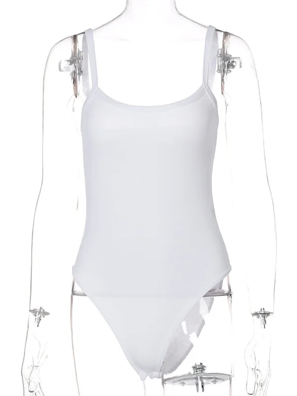 Strap Solid Bodycon Sexy Body Basic White Bodysuit Women Tops Sleeveless...