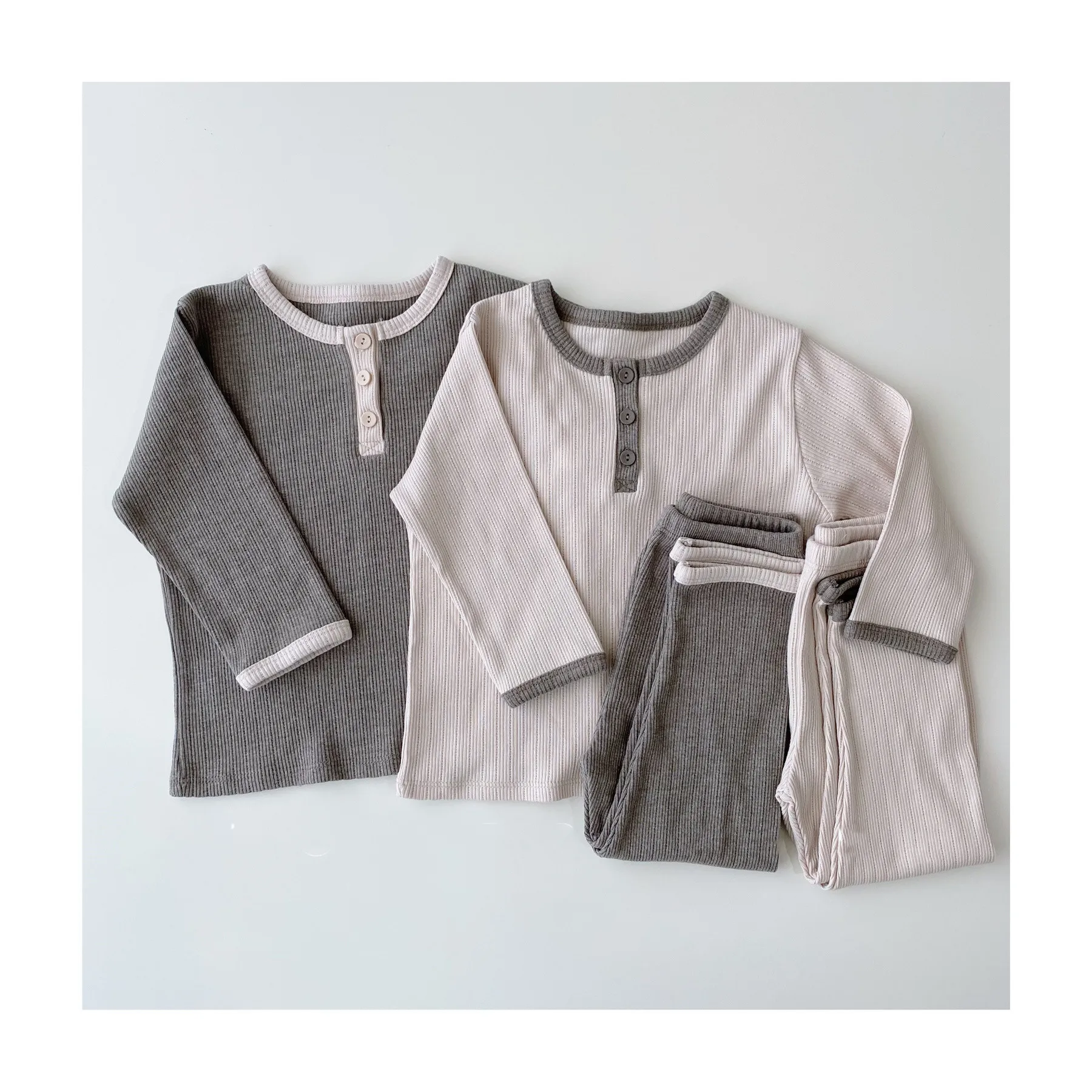 

Girls Boys Home Service Suit Underwear Ribbed Cotton Clothes Long-Sleeved Trousers Child Nightclothes Indoor Cotton Sleepwear