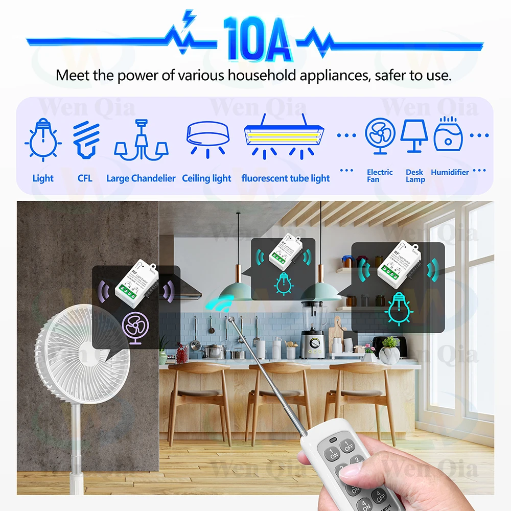 Advanced Wireless Remote Control Light Switch with Mini RF Receiver - Long-Range, High-Power Interrupter for LED and Bulb Lighting