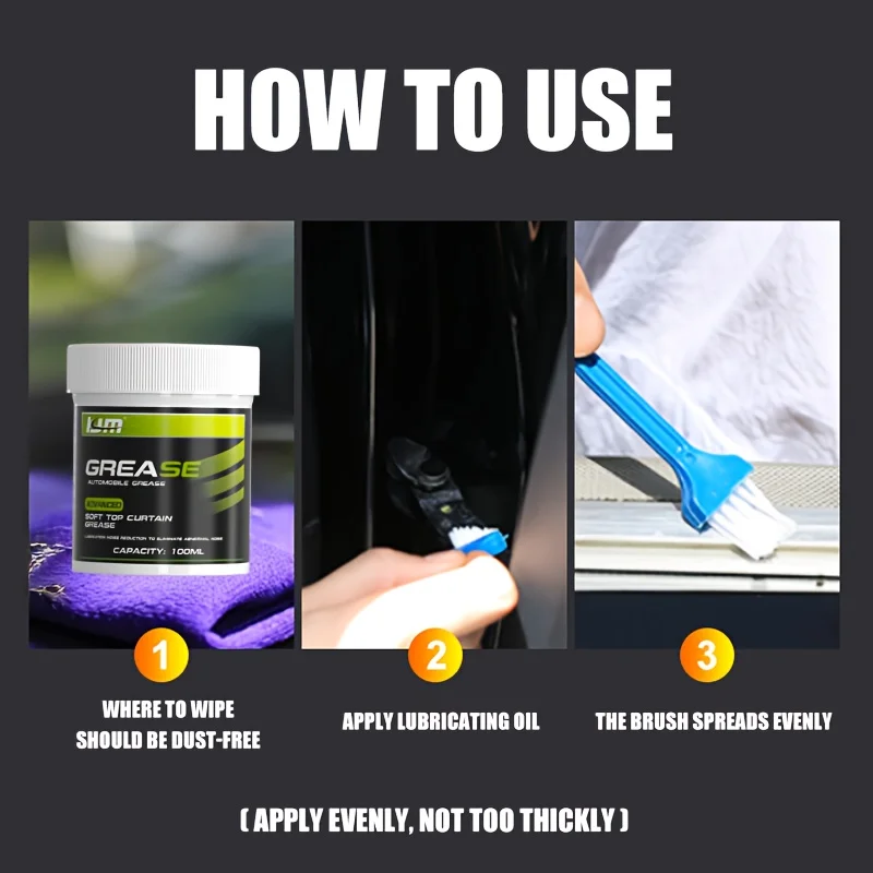 Car door grease Hinge and track maintenance paste Sunroof/track lubrication Anti-stick and noise cancellation with brush