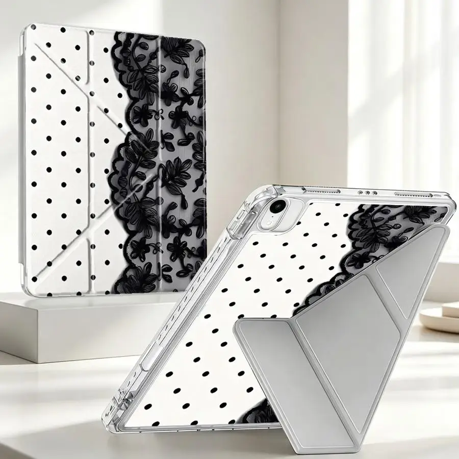 Elegant Black Lace Print Tablet Case with Pen Slot
