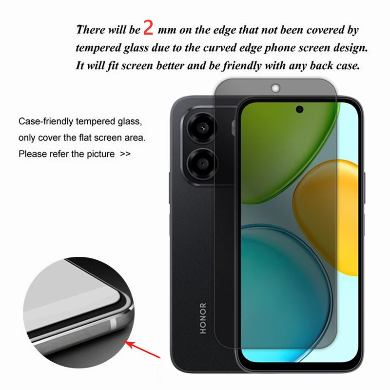 For Honor X6E Tempered Glass Privacy Screen Protector - 2.5D Enhanced Protection