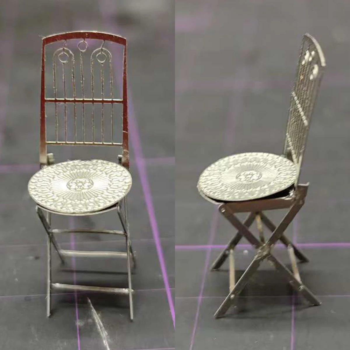 1/35 포토 이트치 PE 샌드 테이블 디오라마 스케일 모델 키트 금속 스테인리스 스틸 야외용 접이식 의자 접이식 원형 테이블