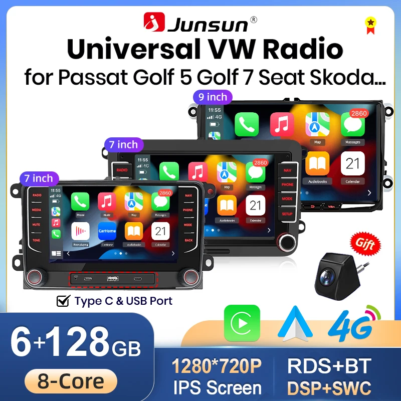 Radio para coche Junsun de 7, 9 y 10 pulgadas con CarPlay y Android para Volkswagen VW Golf, Passat, JETTA, Skoda, SEAT. Sistema inteligente para coche, radio GPS 2DIN. 1