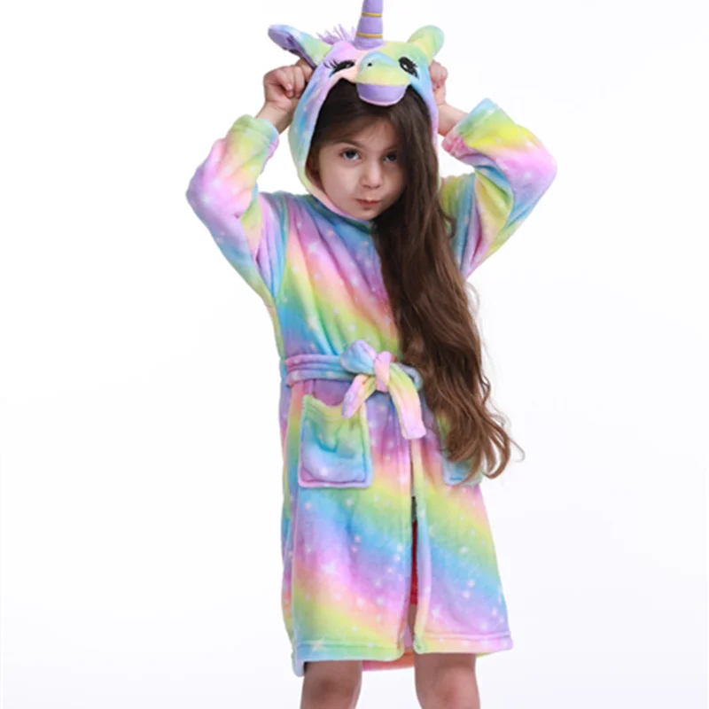 Unicorn Cartoon Kids Hooded Bath Robes Children Sleepwear Bathing Robe Keep Warm Easy to Clean Boys Girls Pajamas Autumn child bathrobe kids robe