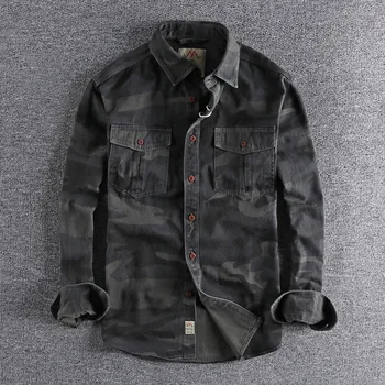 Camicie da uomo Camicia mimetica Tasca maniche lunghe Colletto rovesciato monopetto Leggero elasticizzato Vestibilità ampia Casual Ufficio 2025 Autunno