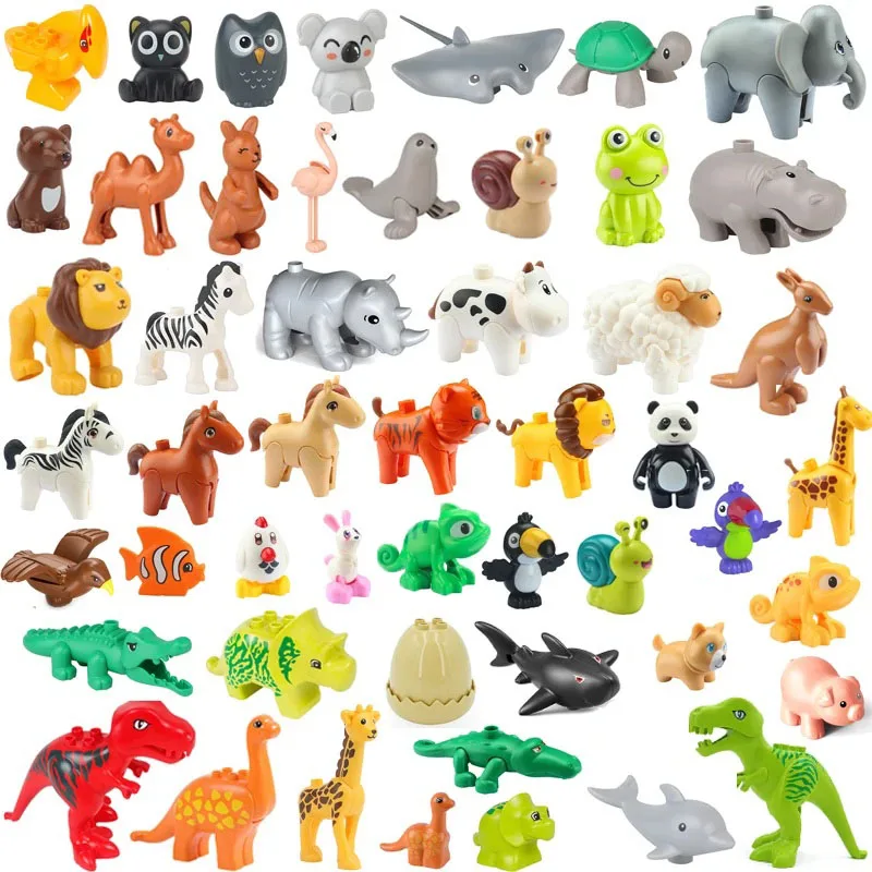 Building Blocks Multiple Styles Big Size Building Blocks Animals Accessory Figures Farm Pig Cow Zoo Bricks Education Assemble Toys For Children