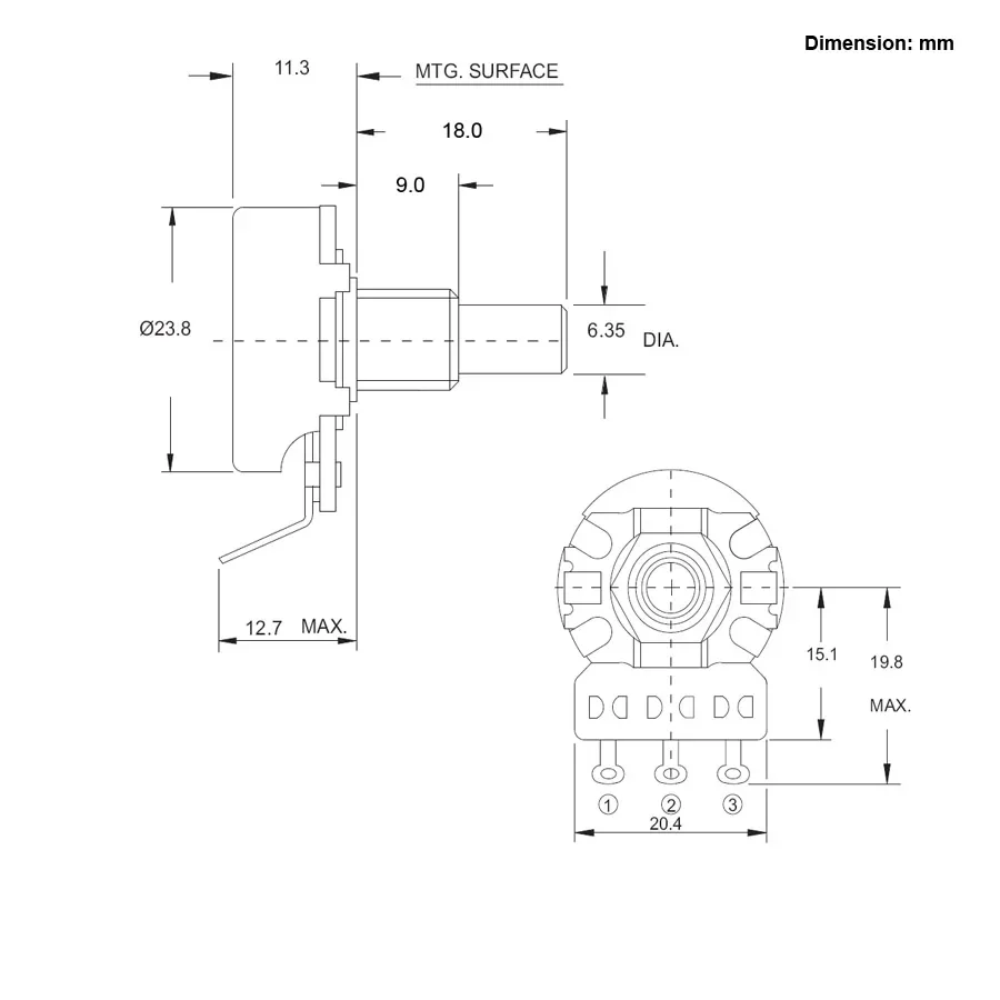 1 Stück CTS A500K B500K Gitarren-Serie 500K Metall-Rändelwellen-Audio-Potentiometer für E-Gitarre Bass 450S Pot – Detail 4