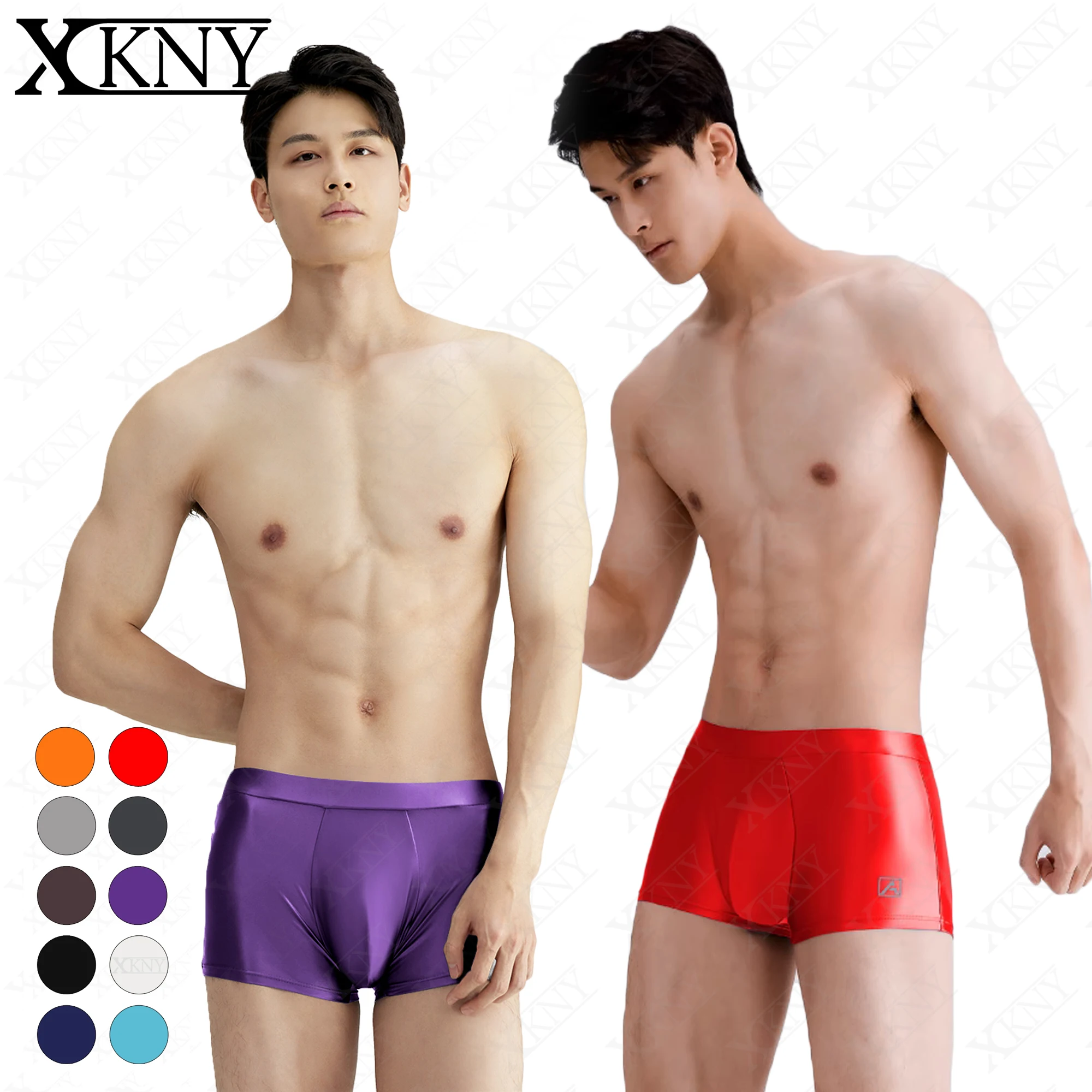 

XCKNY satin men glossy underpants Silk Slippery High Elastic Boxer Brief oily Yoga running Leisure shinny shorts