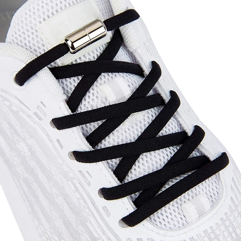 

1 Pair Round Shoe Laces Metal Lock Elastic Shoelaces Women's And Men's Sneakers Lazy Shoes Lace Without Ties Accessories