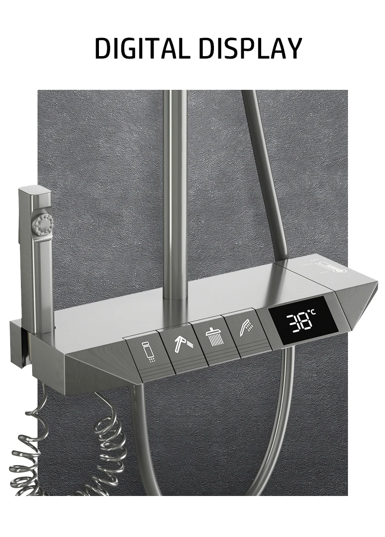 Description Picture 4 of itemLED Digital Shower System Hot Cold Mixer Shower Set Bathroom Wall Mount SPA Rainfall Gray Tap Bahtub Round Tube Luxury Faucets