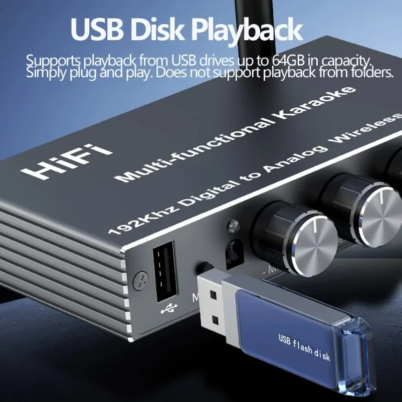블루투스 5.4 오디오 리시버 어댑터 192Khz DAC 컨버터 디지털-아날로그 하이파이 무선 U 디스크 플레이어 마이크 및 IR 리모컨 포함