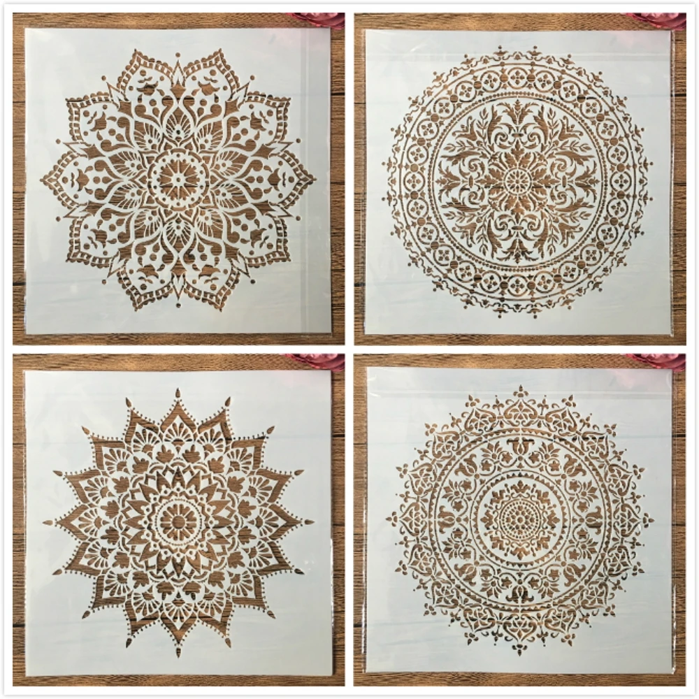 

4Pcs 30*30cm Big Wheel Round Mandala Lotus DIY Layering Stencils Painting Scrapbook Coloring Embossing Album Decorative Template