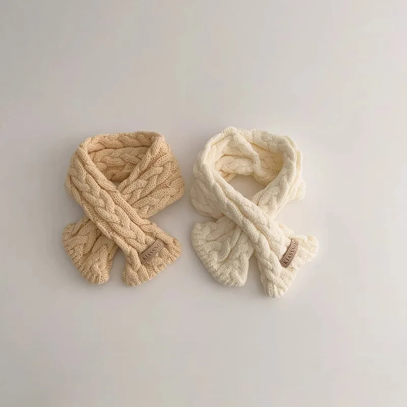 Korean Children's Neck Protection Autumn Ins Twist Knitted Baby Boys Girls Cross Scarf Winter Warm Windproof Scarf