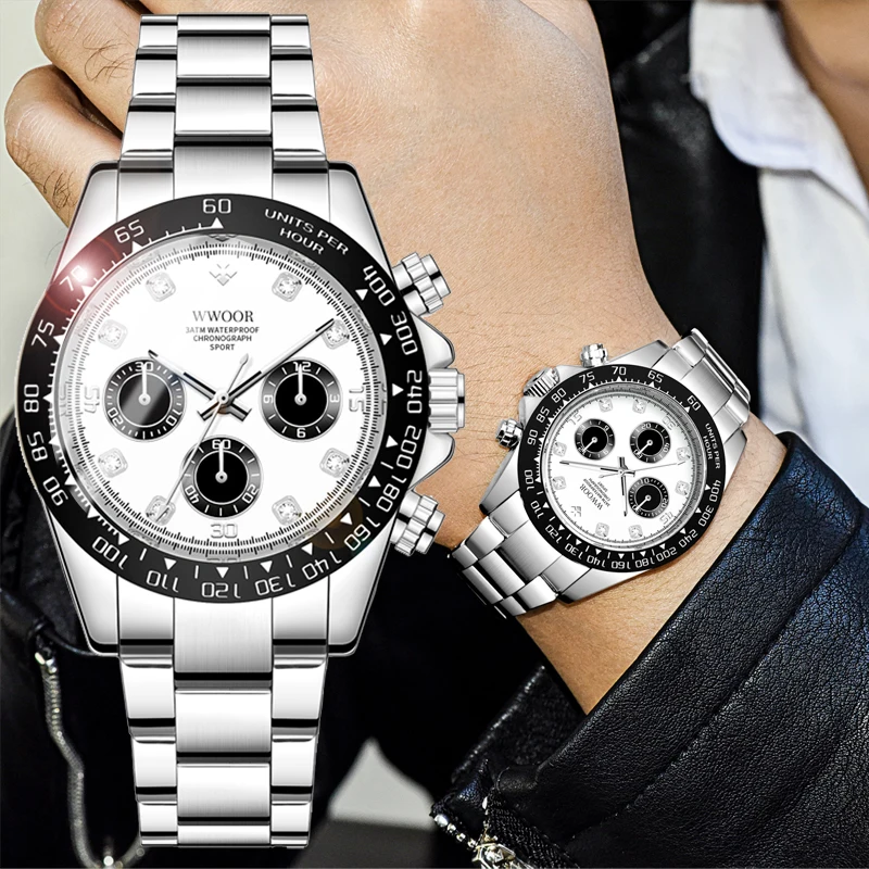 Wwoor Watch For Men Fashion Luxury Sport Chronograph Panda Dial Orologi Orologio Da Uomo Luminoso Impermeabile Orologio Al Quarzo Con Data Automatica