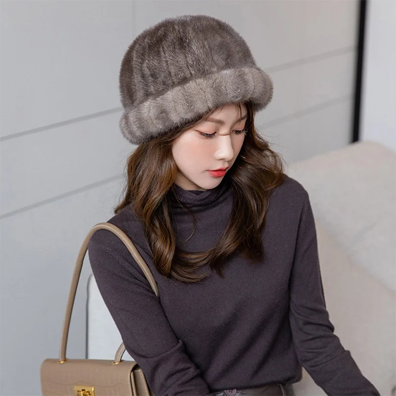 

Winter Mink Hat Women's New Classic Fisherman Hat Natural Real Fur Fashion Elegant Top Hat Autumn Outdoor Casual Mink Hat