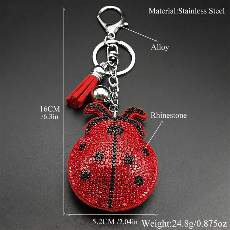 Ladybug Tassel Crystal Keychain Bag Charm for Women/Men Ladybird