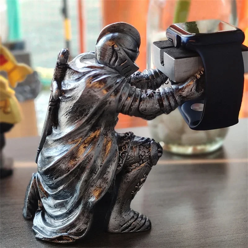 Black Warrior Figurine Watch Charging Stand and Holder