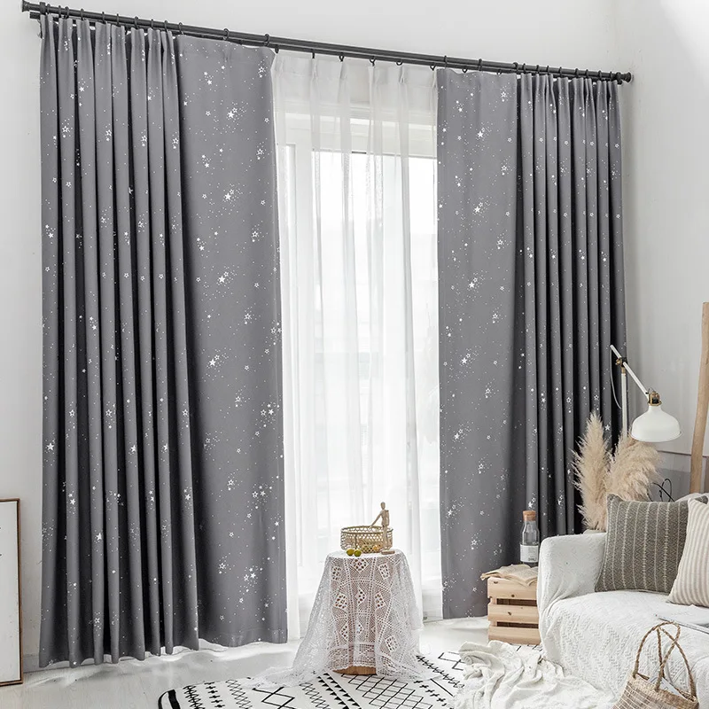 Modern and Simple Hot Stamping Shooting Star Sky Blackout European style Insulation Curtains for Living Dining Room Bedroom