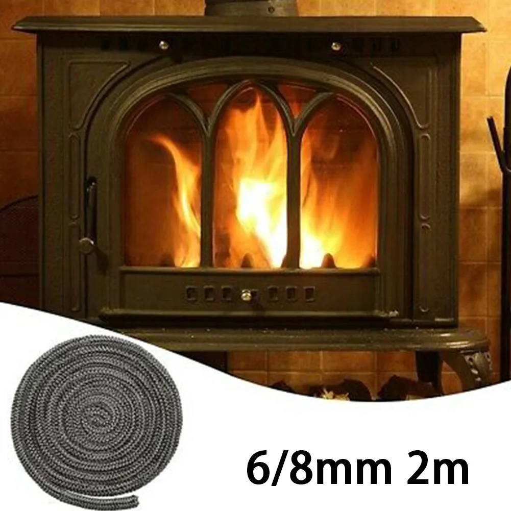 Fireplace Sealing Rope Home Gasket Cord Stove Door Fireplace Cord 6/8mm 2m Length Fiberglass High Temperature Wood Burner Replacement