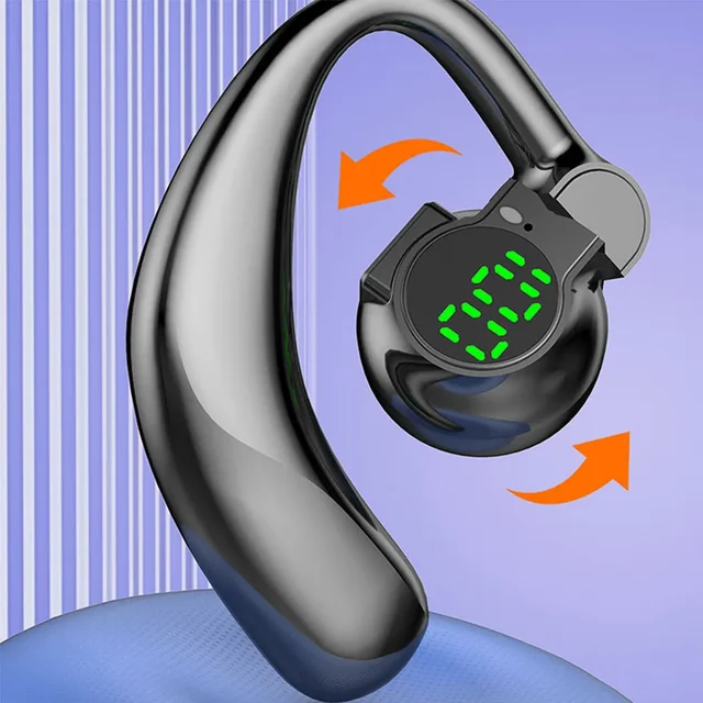 Auricolari Bluetooth 5.4 Ganci per l'orecchio singolo Cuffie sportive con cancellazione del rumore 360 ° Auricolare wireless girevole con microfono 3