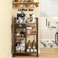 Coffee Bar with Wheels, Mobile Coffee Table with Storage Drawer, 4-Tier Adjustable Coffee Cart, Rustic Wood Coffee Bar Station 1