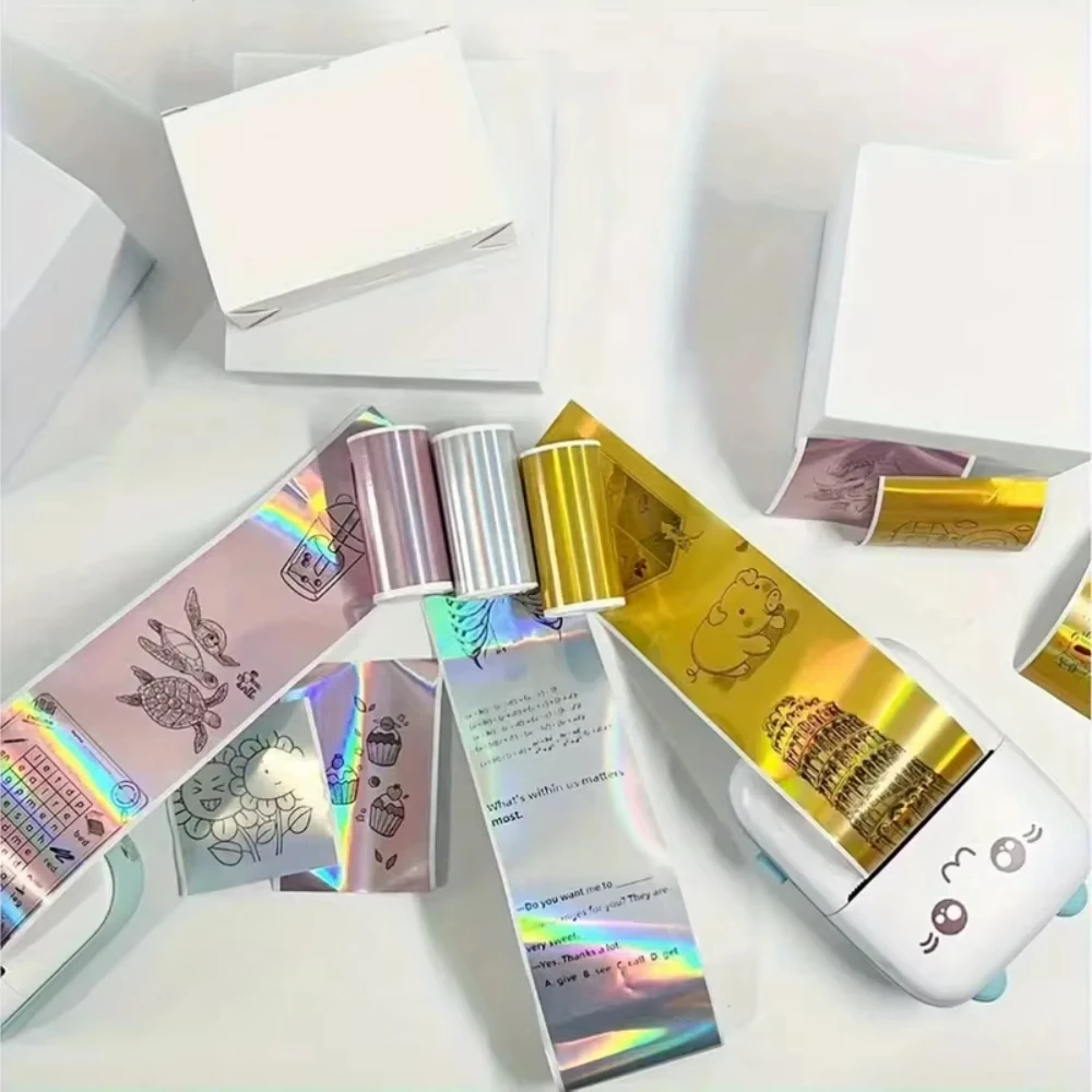 57mmx3.5M 홀로그램 감열지 연속 롤 (M02/T02/A6 프린터용) - 실버, 퍼플, 골드, 핑크, 블루 글리터 라벨 DIY 마킹