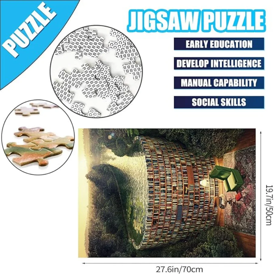 Jigsaw puzzles wooden jigsaw puzzles educational puzzles Jigsaw Puzzles 1000 Pieces Adults Bookshelf Canal Educational Fun Game Intellectual Decompressing Interesting Puzzle