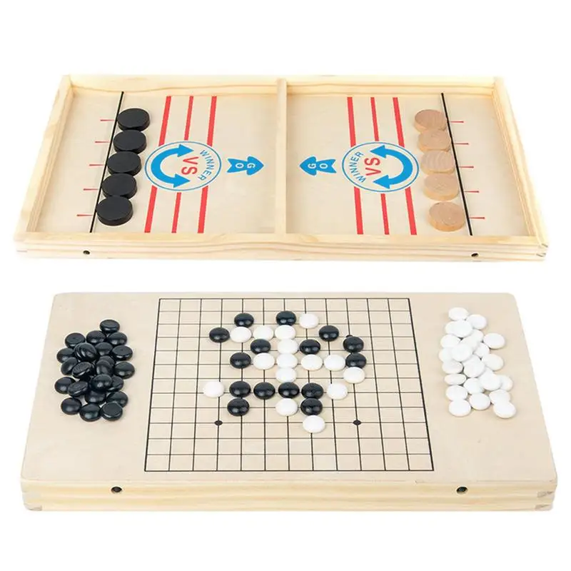

Slingshot Puck Game Wooden Fast-Paced Interactive Sling Puck Game Double-Side Chess Board Game For Gobang Portable Hockey Table