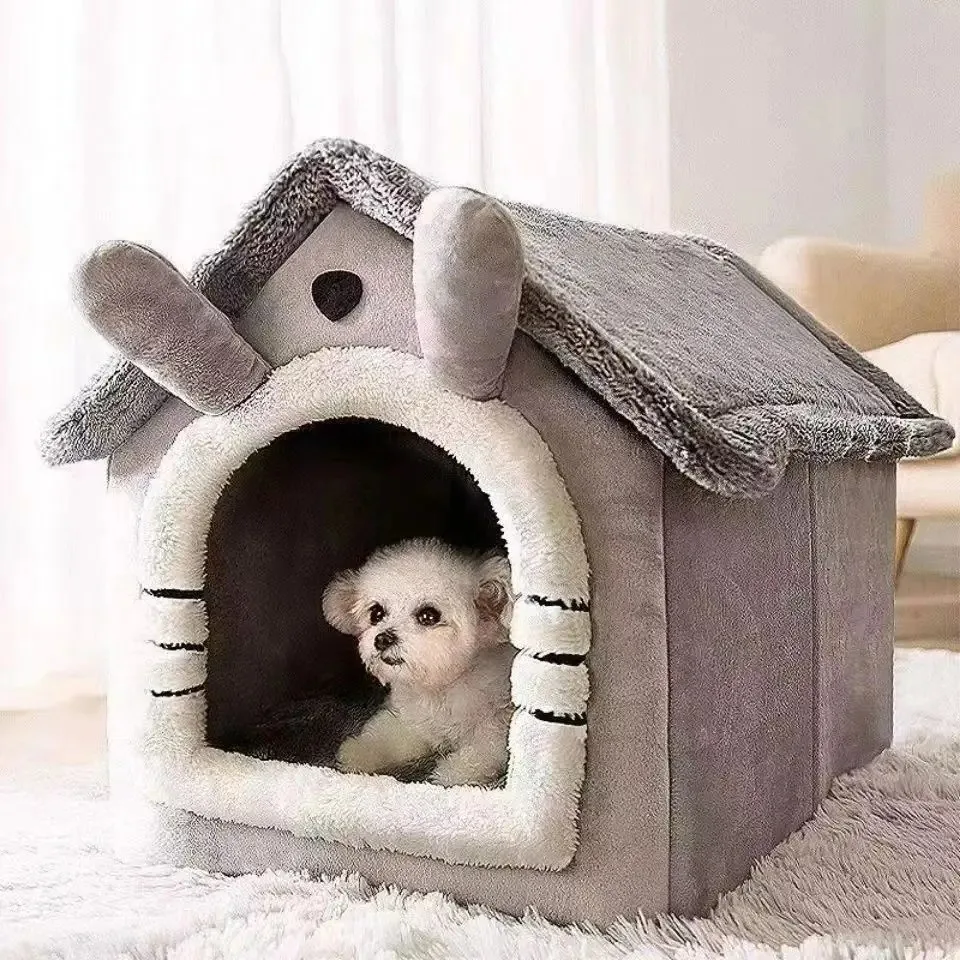 Lit pour chat semi-fermé et confortable, style niche-caverne, idéal pour les petits chiens et chats._voghion.com
