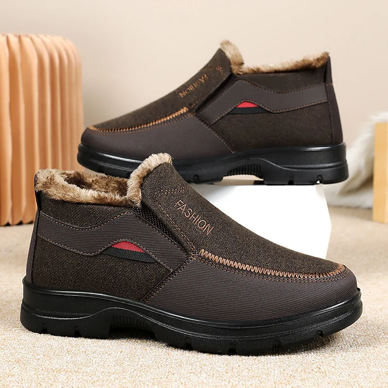 Warm Cotton Shoes for Men Velvet Thick Men's Boots One-step Soft Men's Snow Boots 2024 Winter Male Business Shoes Зимние Ботинки 2