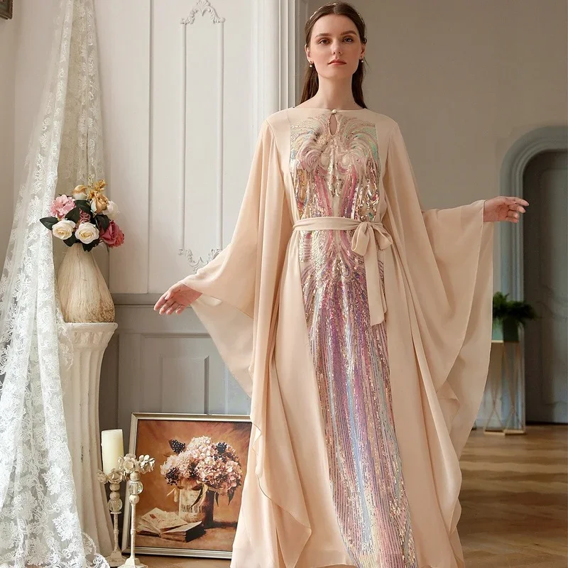 2025 New Abayas Women Dubai Turkey Eid Ramadan Abaya Femme Chiffon Abayat Gulf Muslim Fashion Dress Islamic Clothing Formal Robe 2