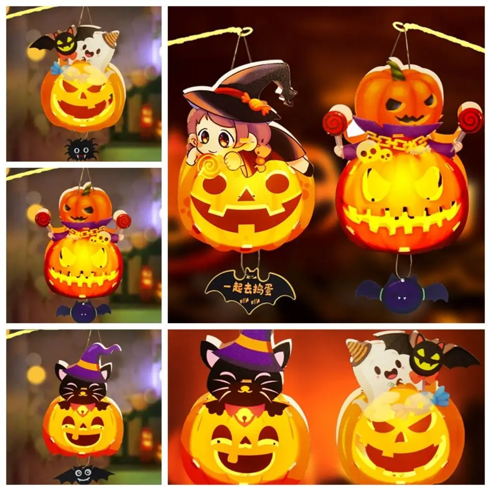 

Happy Halloween Day Halloween Lantern DIY Materials With LED Light With Handle Halloween Pumpkin Lantern Luminous Glowing