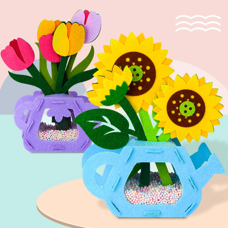 DIY Flower Toys Montessori Arts Crafts Non-weaving Handicrafts Flowerpot Toys for Mother's Day Gifts Kids Birthday Party Favor