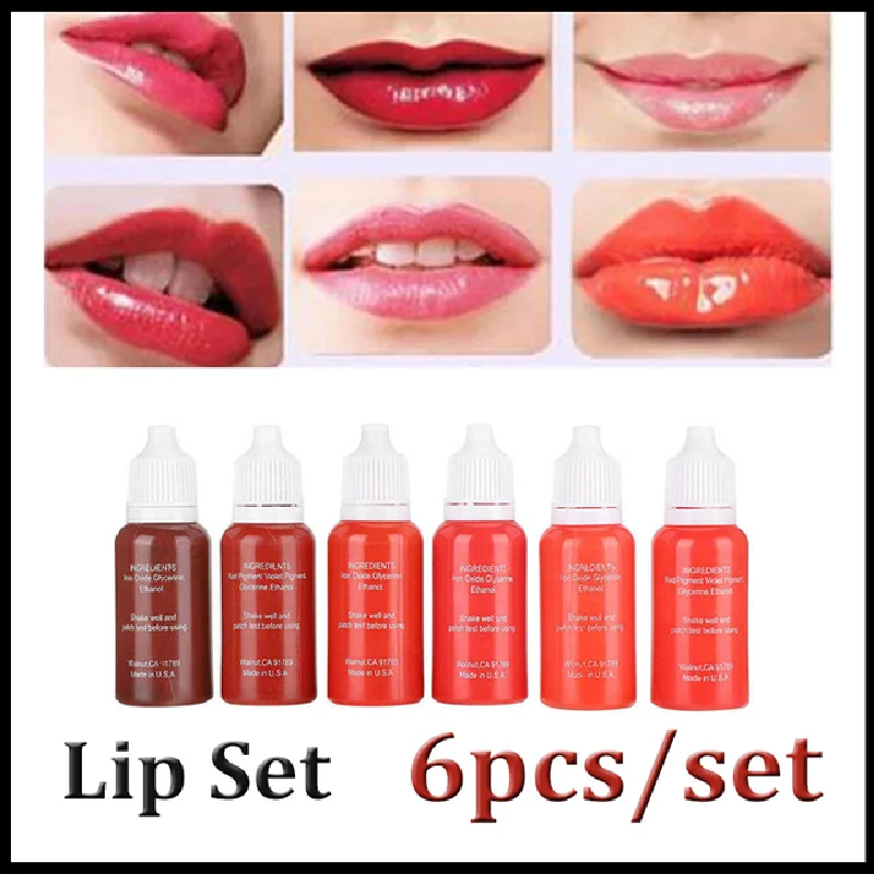 

6Pcs 15ml Brand Tattoo Lip Ink Set Semi Permanent Makeup Eyebrow Lips Eyeline Tint Tattoo Pigments For Eyes Microblading Pigment