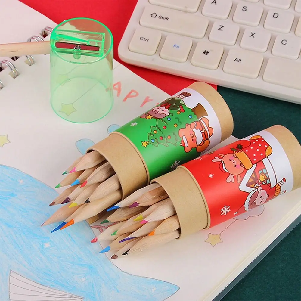 

with Built-in Sharpener Painting Pen Stationery Supplies Wooden Pencils Sketching Pen Christmas Colored Pencils Drawing Pencils