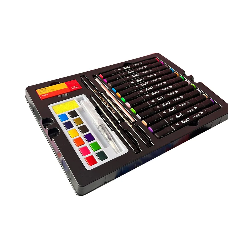 63PCS 브러쉬 세트 그림 그리기 용품 미술 유화 스틱 도구 수채화 펜 크레용 연필 그래피티 선물 상자