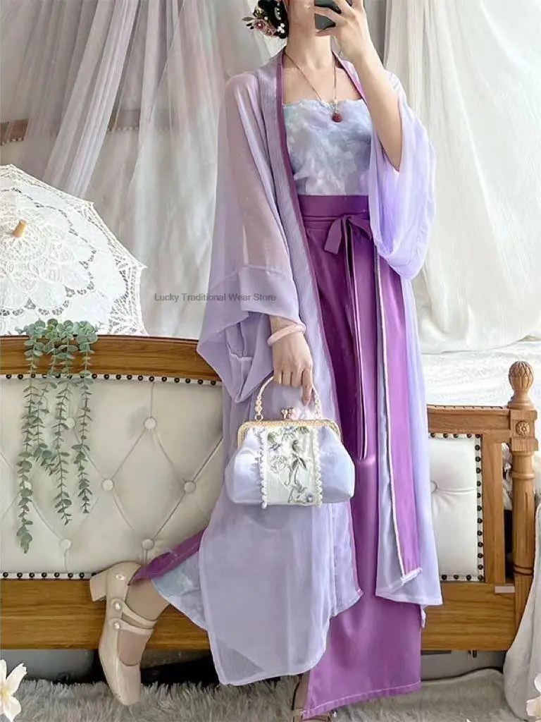 Oude Chinese Hanfu Kostuum Vrouwen Traditionele Song Dynastie Sprookjesjurk Hanfu Meisje Outfits Dagelijks Paarse Hanfu Jurk Set