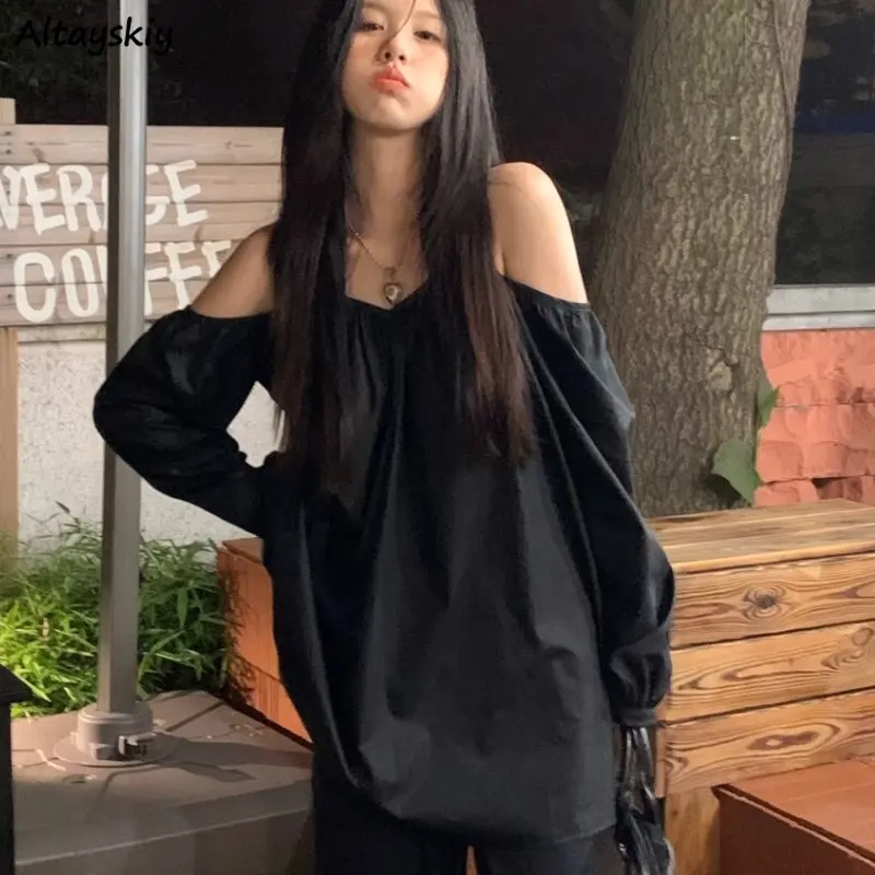 

Blouses Women Personality Streetwear Female Gothic Casual Spring Fashion Temper Korean Style Loose Sexy Off Shoulder Simple New