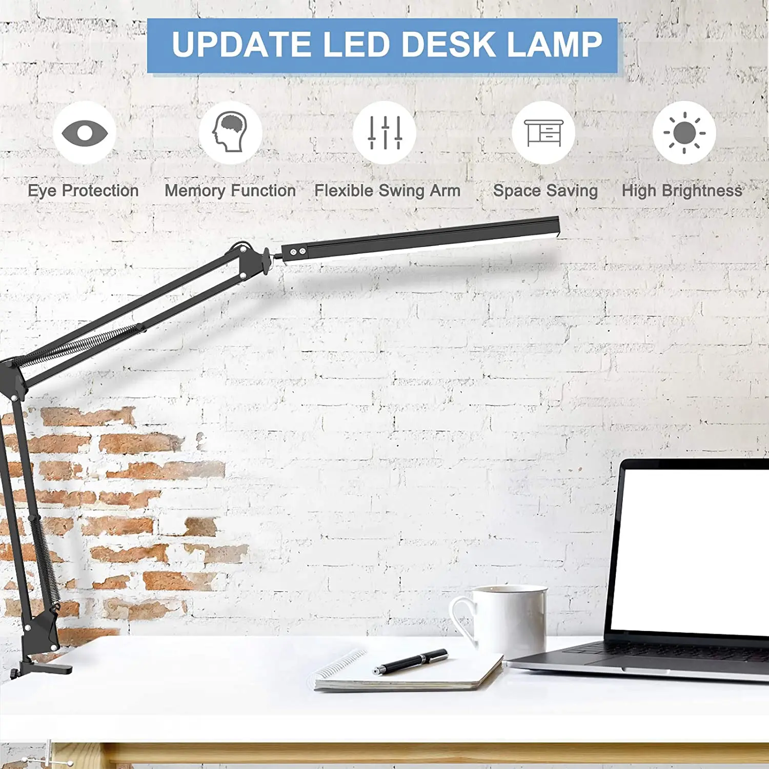 LED Desk Lamp Eye-Caring Adjustable Swing Arm Table Light with Clamp reading lights night light for Study Reading Work Task/Offi 2
