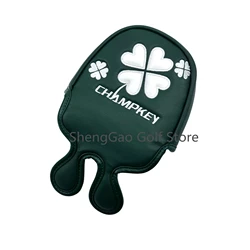 Lucky Clover Pattern Golf Putter Cover - Premium PU Leather with Magnetic Closure (Green Double buckle)