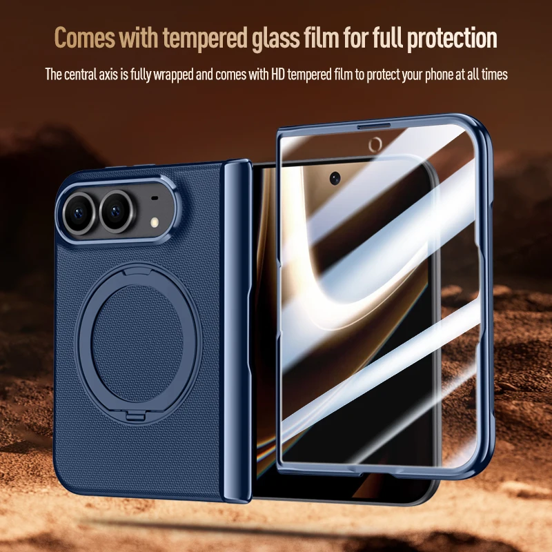 Magnetic PU Leather Plating Case with Rotatable Ring Stand and Privacy Glass