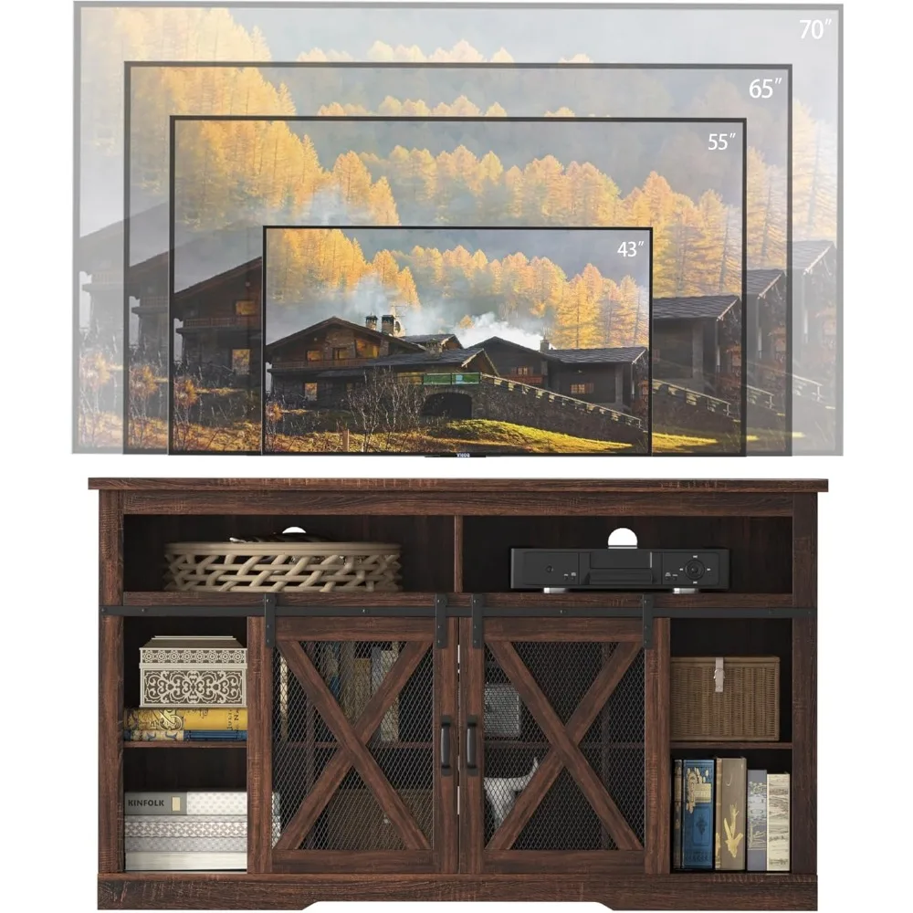 Farmhouse TV Stand for 65 inch TV Farmhouse Entertainment Center with Sliding Barn Doors Console Storage Cabinet for Living Room 4