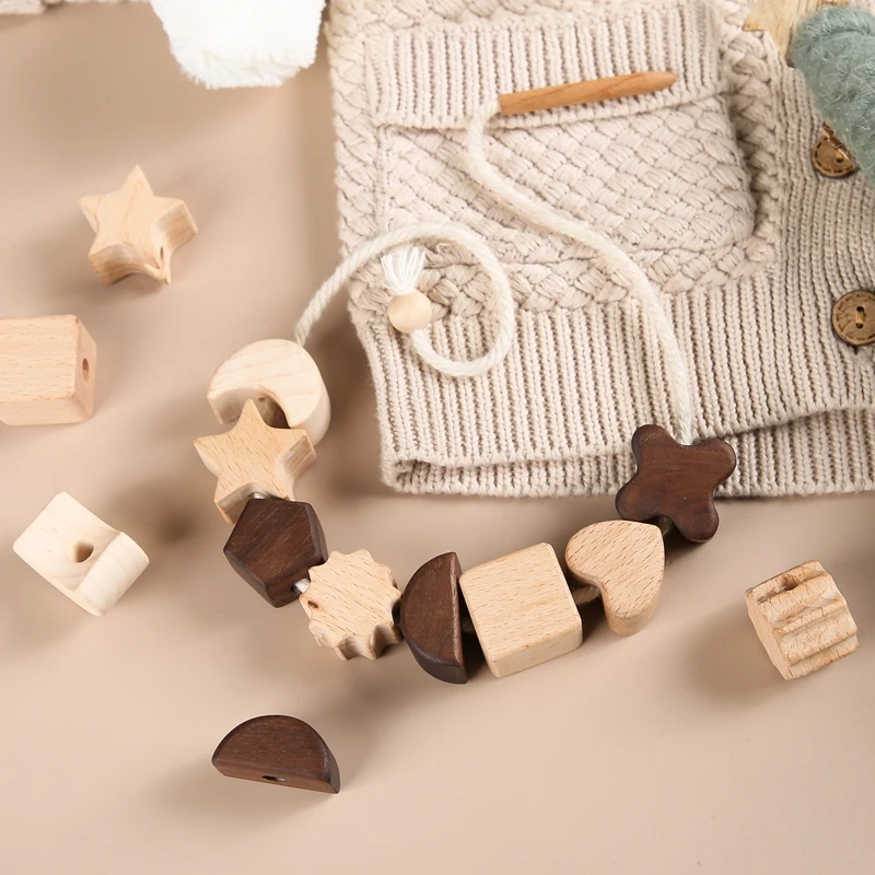 Kinder Holz Montessori Spielzeug Einfädel brett Buche Holz Lernspiel zeug Tier Knopf Perlen Blöcke Puzzle Spielzeug Baby Geschenke – Detail 16