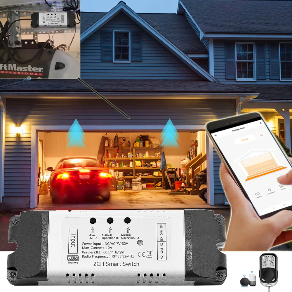 

Tuya WIFI Gate Garage Door Opener Smart Switch 12V 24V 220V On Off Relay Module RF Remote Control Inching Timer Work With Alexa