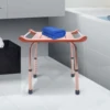 Shower Stool, Adjustable Height 15.16-21in, 300lbs Capacity, Waterproof Teak Wood, Non-Slip Aluminum Legs, Easy to Install, 3